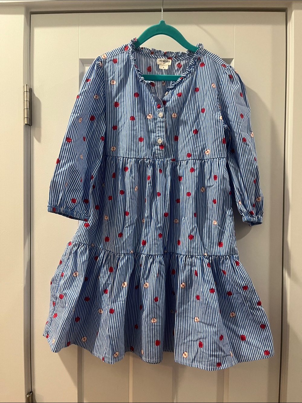 Crewcuts Size 8 Blue Stripe Apples  Tiered Dress Preppy Back to School Classic